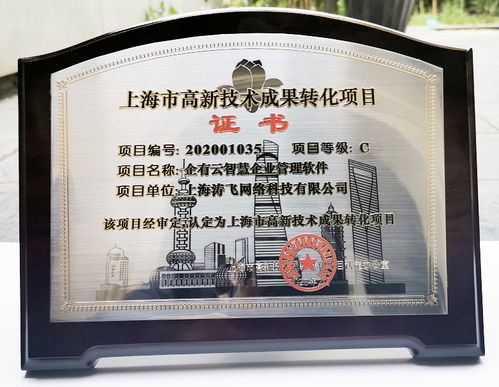 濤飛網絡榮獲2020年度上海市高新技術成果轉化項目認定